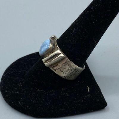 Old Pawn Sterling Silver & Pale Blue Opal Men's Ring