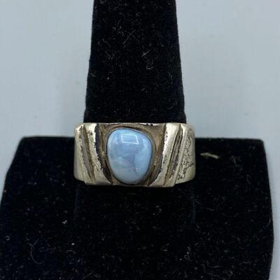 Old Pawn Sterling Silver & Pale Blue Opal Men's Ring