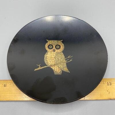 Vintage MCM Couroc of Monterey Owl Utility Dish Ash Tray Trinket Plate