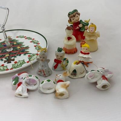 (176) Vintage | Christmas Bells | Candles | Figures | Tidbit Plate