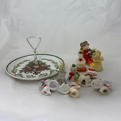 (176) Vintage | Christmas Bells | Candles | Figures | Tidbit Plate
