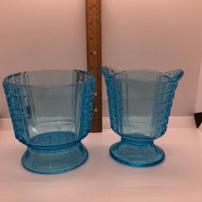 2 pc set of vintage pressed glass, sky blue color
