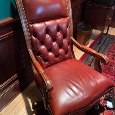 Red leather tufted office chair