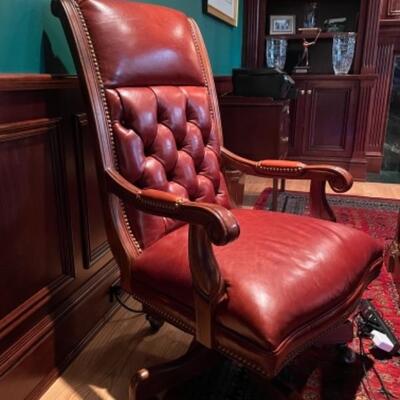 Red leather tufted office chair