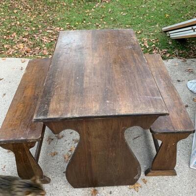 Vintage Child's Table and 2 Benches