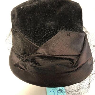 Vintage Ladies Italian Black Felt Hat with Hat Pin