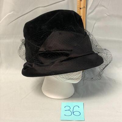 Vintage Ladies Italian Black Felt Hat with Hat Pin
