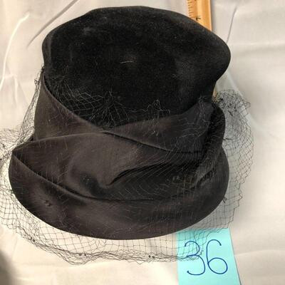 Vintage Ladies Italian Black Felt Hat with Hat Pin