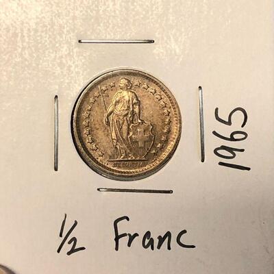 1965 Swiss 1/2 Franc Coin