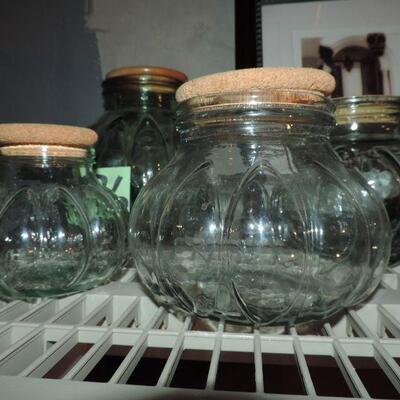 GLASS CANISTERS  AND FRAMED ART