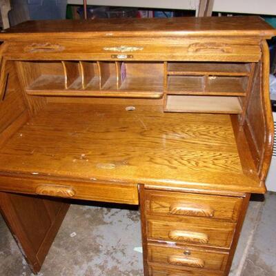 Lot 130 - Two Piece Oak Roll Top Desk 