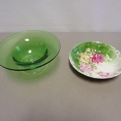 Lot 134 - Green Candy Dish & Porcelain China Bowl
