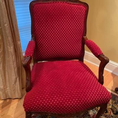 Two Sherrill freshly upholstered red armchairs