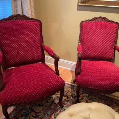 Two Sherrill freshly upholstered red armchairs
