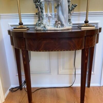 Henkel-Harris inlaid wood demilune folding table