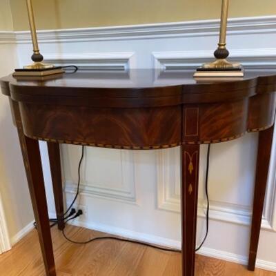 Henkel-Harris inlaid wood demilune folding table