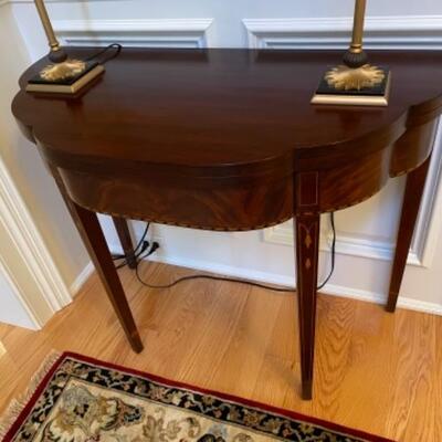 Henkel-Harris inlaid wood demilune folding table