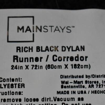Mainstays Machine Washable Dylan Solid Runner Rug, Black, 2x6 - New