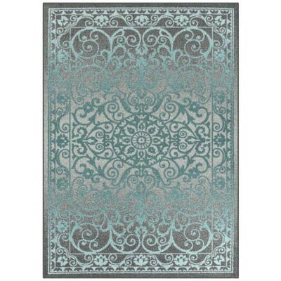 Mainstays India Medallion Textured Rug Collection, Gray/Blue, 30
