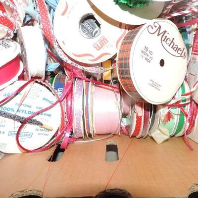 LARGE LOT OF RIBBON AND COTTON BALLS