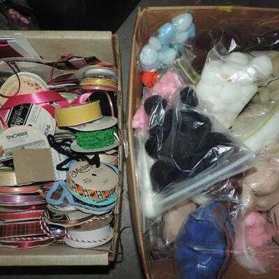 LARGE LOT OF RIBBON AND COTTON BALLS