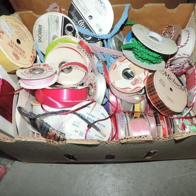 LARGE LOT OF RIBBON AND COTTON BALLS
