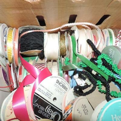LARGE LOT OF RIBBON AND COTTON BALLS