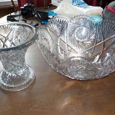 Stunning Large Cut Glass Bowl and stand 18in wide and 22 in high.