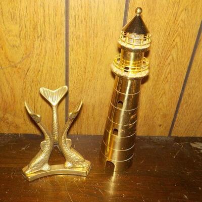 SOLID BRASS DOLPHINS AND LIGHT HOUSE 12'IN HOUSE.