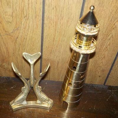 SOLID BRASS DOLPHINS AND LIGHT HOUSE 12'IN HOUSE.