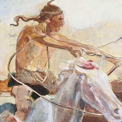 After Remington Buffalo Hunt SUBSTANTIAL painting by Judy Burns McCray