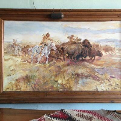 After Remington Buffalo Hunt SUBSTANTIAL painting by Judy Burns McCray
