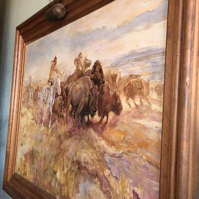 After Remington Buffalo Hunt SUBSTANTIAL painting by Judy Burns McCray