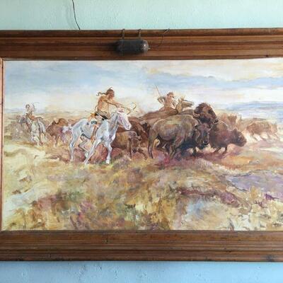 After Remington Buffalo Hunt SUBSTANTIAL painting by Judy Burns McCray