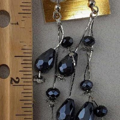 Navy Blue Crystal Drop Earrings