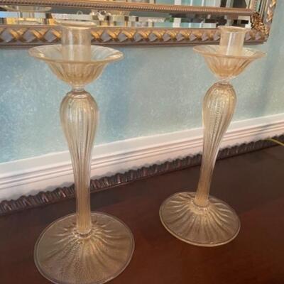 Pair of Seguso glass candlesticks 