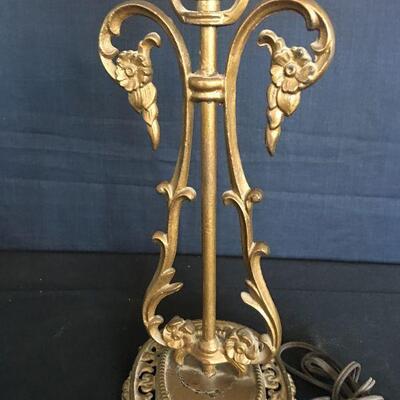 Cast Iron Lamp w/ Pink Glass Deco 