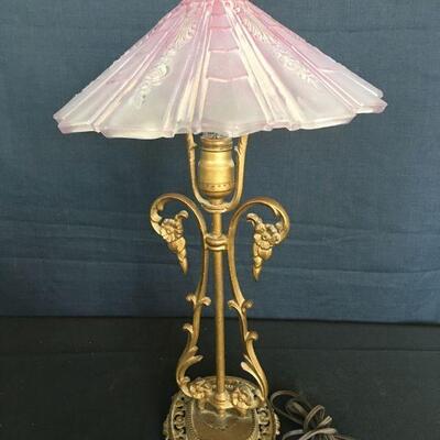 Cast Iron Lamp w/ Pink Glass Deco 