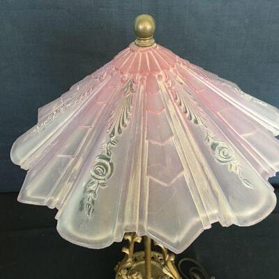 Cast Iron Lamp w/ Pink Glass Deco 