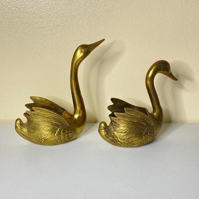 Pair of Brass Swans