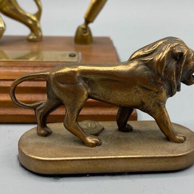 Vintage Lions Club Brass Paper Weight and Desktop Pen Holder