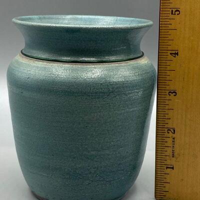 Small Turquoise Blue Pottery Vase Planter Desert Light '94