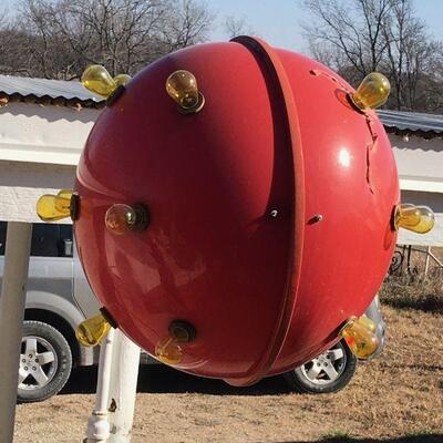 Red Sputnik Light Sphere - Plastic- w/ Repair - Works: Lights Flash