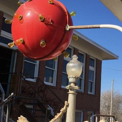 Red Sputnik Light Sphere - Plastic- w/ Repair - Works: Lights Flash