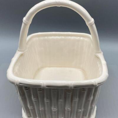 White Ceramic Basket Planter 