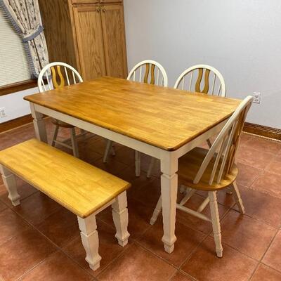Solid Wood Rectangle Dining Table with 4 Chairs and Bench