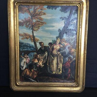 "The Finding of the Moses" Hand Painted Early Copy of Caghari in Antique Frame