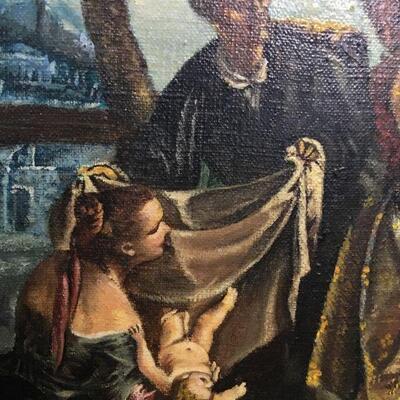 "The Finding of the Moses" Hand Painted Early Copy of Caghari in Antique Frame