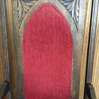 Antique Oak Presentation Chair w/ Faux Bois Velvet Upholstery 