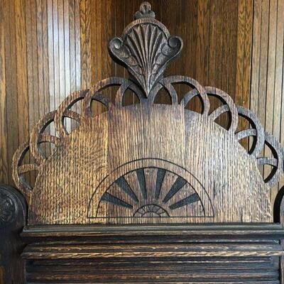 Antique Oak Presentation Chair w/ Faux Bois Velvet Upholstery 